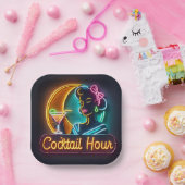 ミッドセンチュリーネオンサインカクテルアワーウーマン ペーパープレート (パーティー)