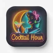 ミッドセンチュリーネオンサインカクテルアワーウーマン ペーパープレート (正面)