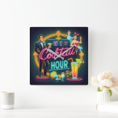ミッドセンチュリーネオンサインカクテルアワーカップル スクエア壁時計 (ホーム)