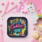 ミッドセンチュリーネオンサインカクテルアワーカップル ペーパープレート (パーティー)