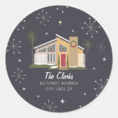 ミッドセンチュリーハウスパームツリークリスマスアドレス ラウンドシール (正面)