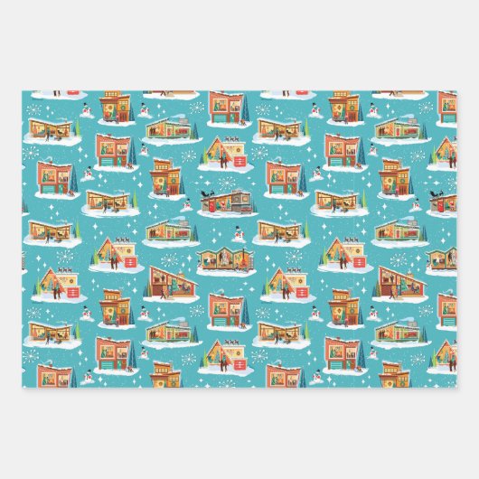 ミッドセンチュリーハウズモダンクリスマスラッピング紙 ラッピングペーパーシート (正面)