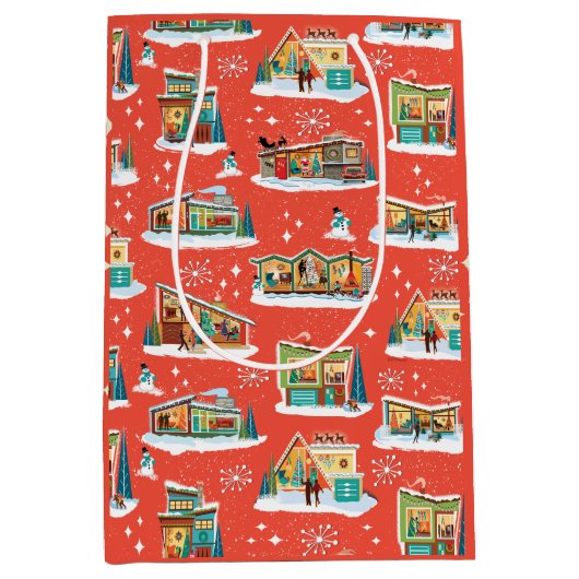 ミッドセンチュリーハウズモダンクリスマス抱き枕レッド ミディアムペーパーバッグ (正面)