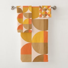 ミッドセンチュリーハーフサークルイエローオレンジブラウン バスタオルセット