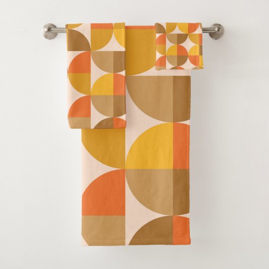 ミッドセンチュリーハーフサークルイエローオレンジブラウン バスタオルセット (インサイチュ)