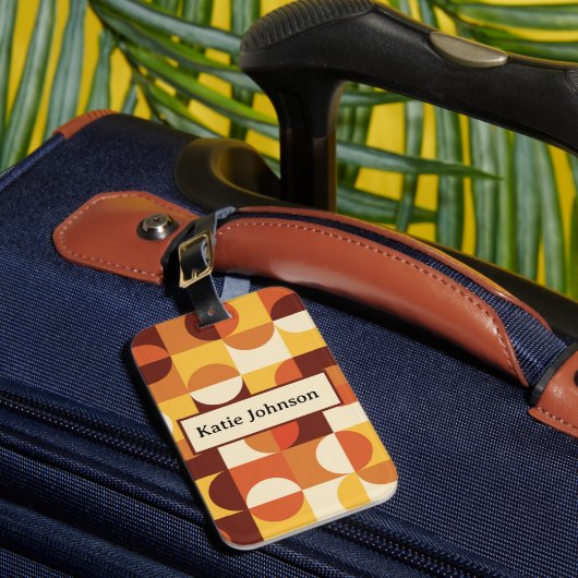 ミッドセンチュリーハーフサークル黄色オレンジモノグラム ラゲッジタグ (正面インサイチュ1)