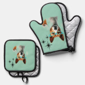 ミッドセンチュリーバセンジドッグ 鍋つかみ&鍋敷きセット (正面/裏面)