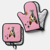 ミッドセンチュリーバセンジドッグ 鍋つかみ&鍋敷きセット (正面/裏面)