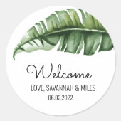 ミッドセンチュリーバナナリーフ結婚のウェルカムバッグラベル ラウンドシール (正面)