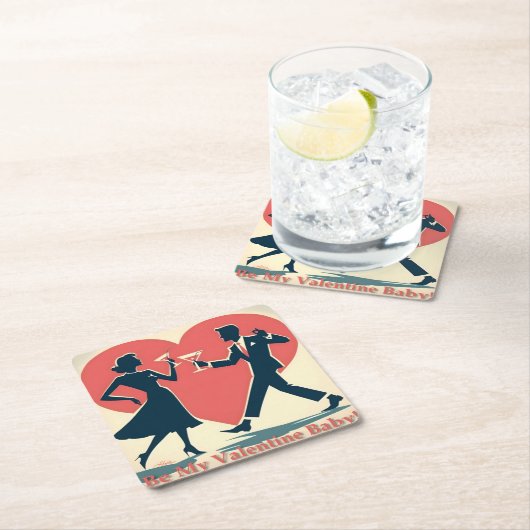 ミッドセンチュリーバレンタインお尻マルチニ踊りカップル スクエアペーパーコースター (インサイチュ)