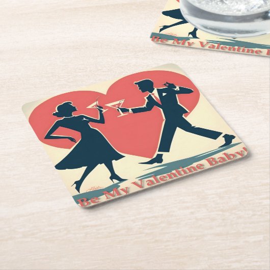 ミッドセンチュリーバレンタインお尻マルチニ踊りカップル スクエアペーパーコースター (アングル)