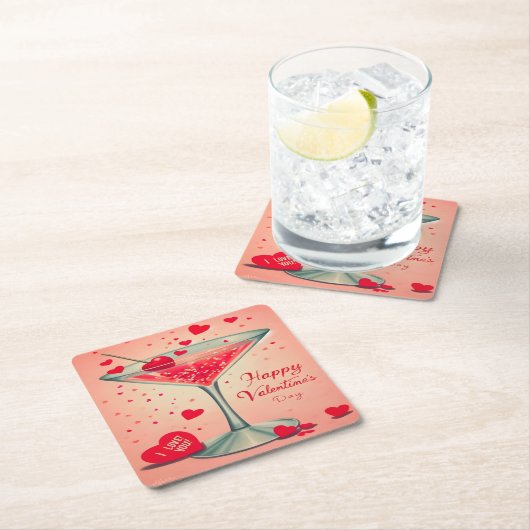 ミッドセンチュリーバレンタインマルティーニカクテル スクエアペーパーコースター (インサイチュ)