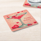 ミッドセンチュリーバレンタインマルティーニカクテル スクエアペーパーコースター (アングル)