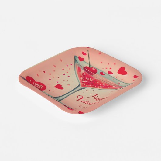 ミッドセンチュリーバレンタインマルティーニカクテル ペーパープレート (傾斜あり)