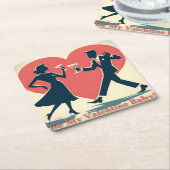 ミッドセンチュリーバレンタインモダンお尻踊りカップル スクエアペーパーコースター (アングル)
