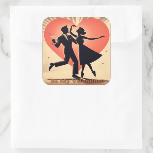 ミッドセンチュリーバレンタイン踊りカップルとマルティーニ スクエアシール (バッグ)