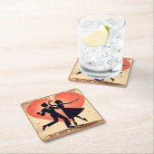 ミッドセンチュリーバレンタイン踊りカップルとマルティーニ スクエアペーパーコースター (インサイチュ)