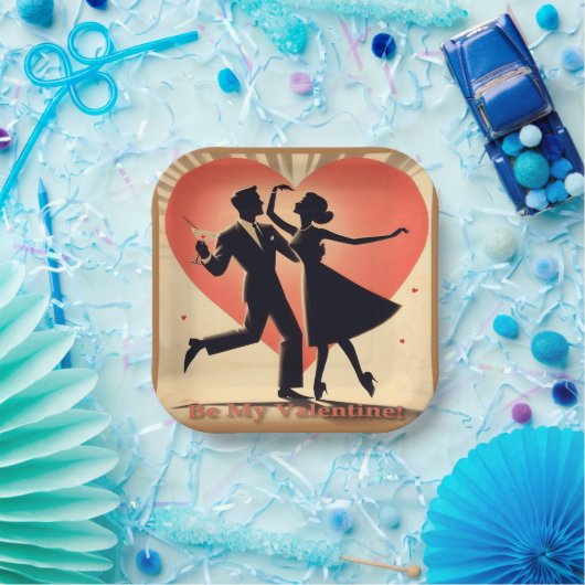 ミッドセンチュリーバレンタイン踊りカップルとマルティーニ ペーパープレート (パーティー)
