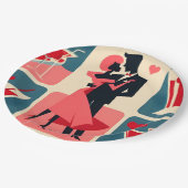 ミッドセンチュリーバレンタイン踊りカップル ペーパープレート (アングル)