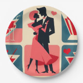 ミッドセンチュリーバレンタイン踊りカップル ペーパープレート (正面)