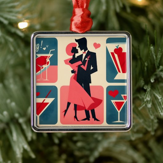 ミッドセンチュリーバレンタイン踊りカップル メタルオーナメント (ツリー)