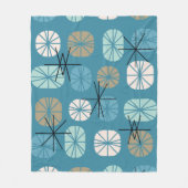 ミッドセンチュリーパターンオブロンティール（緑がかった色）ホワイト金ゴールド フリースブランケット (正面)