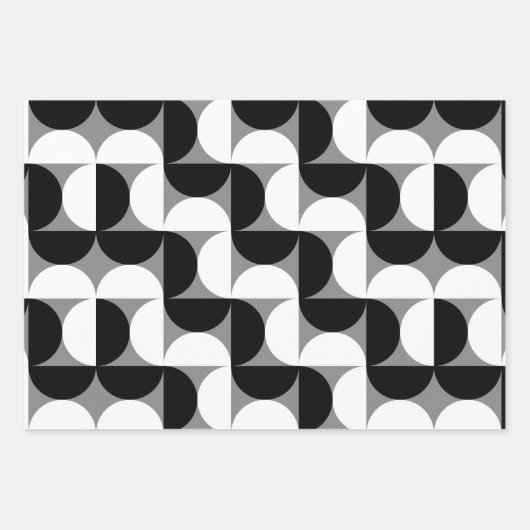 ミッドセンチュリーパターンボウル白黒 ラッピングペーパーシート (正面)