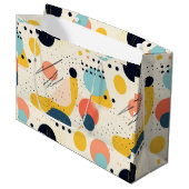 ミッドセンチュリーパターン。カラフル抽象芸術図形 ラージペーパーバッグ (正面アングル)