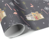 ミッドセンチュリーパーム春フラミンゴクリスマスハウス ラッピングペーパー (ロールコーナー)