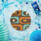 ミッドセンチュリーピモダンケット模様ブラウンオレンジ ペーパープレート (パーティー)