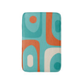 ミッドセンチュリーピモダンケパターンティール(緑がかった色)オレンジ バスマット (正面縦)