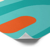 ミッドセンチュリーピモダンケパターンティール(緑がかった色)オレンジ ポスター (角)