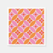 ミッドセンチュリーピンクのオレンジ色の円の花 スタンダードカクテルナプキン (正面)
