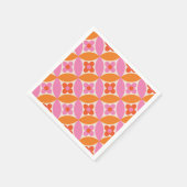 ミッドセンチュリーピンクのオレンジ色の円の花 スタンダードカクテルナプキン (角)
