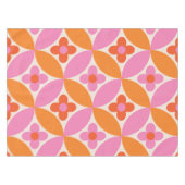 ミッドセンチュリーピンクのオレンジ色の円の花 テーブルクロス (正面(横))