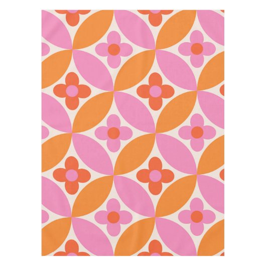 ミッドセンチュリーピンクのオレンジ色の円の花 テーブルクロス (正面)
