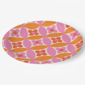 ミッドセンチュリーピンクのオレンジ色の円の花 ペーパープレート (アングル)