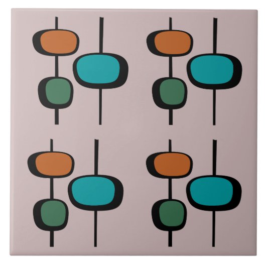 ミッドセンチュリーピンクの興味深いヴィンテージデザイン タイル (正面)