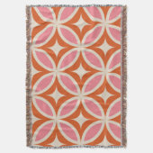 ミッドセンチュリーピンクオレンジサークルとスターバスト スローブランケット (正面縦)