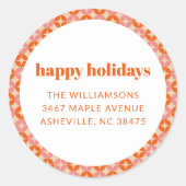 ミッドセンチュリーピンクオレンジホリデー差出人住所 ラウンドシール (正面)