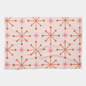 ミッドセンチュリーピンクオレンジ原子スターバストパターン キッチンタオル (横)