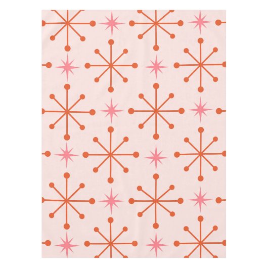 ミッドセンチュリーピンクオレンジ原子スターバストパターン テーブルクロス (正面)