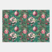 ミッドセンチュリーピンククリスマスオーナメント ラッピングペーパーシート (正面3)