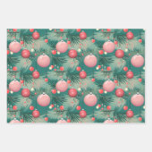 ミッドセンチュリーピンククリスマスオーナメント ラッピングペーパーシート (正面)