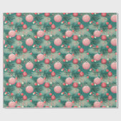 ミッドセンチュリーピンククリスマスオーナメント ラッピングペーパー (フラット)