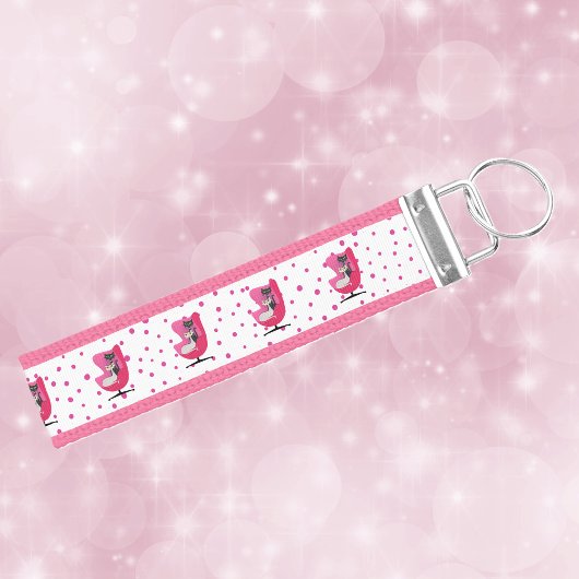 ミッドセンチュリーピンクチェア2匹エレガントの猫水玉模様 リストバンドキーホルダー