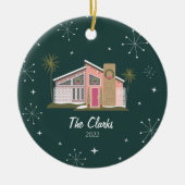 ミッドセンチュリーピンクハウスクリスマスセラミックオーナメント セラミックオーナメント (正面)