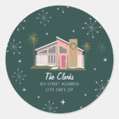 ミッドセンチュリーピンクハウスパームツリークリスマスアドレス ラウンドシール (正面)