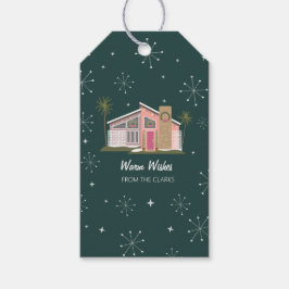 ミッドセンチュリーピンクハウスパーム春クリスマス ギフトタグ