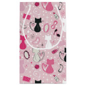 ミッドセンチュリーピンクハートキャッツ誕生日 スモールペーパーバッグ (裏面)